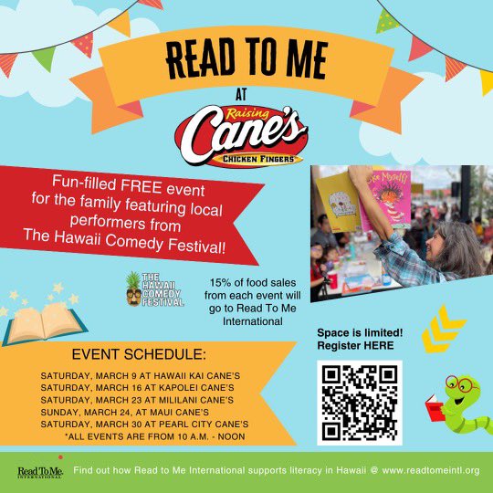 ChelseaDavisHNN's tweet photo. Maui keiki! This one is for you! 📚😍
In honor of National Reading Month, come down to @raisingcanes in Kahului this Sunday, March 24th from 10am - 12pm! 💚
It’s an event the whole family will enjoy! 👨👩👧👦
#ReadToMe #ReadingIsFun #Books #BookWorm #Read #Reading #RaisingCanes #HI https://t.co/lbfoUfGXnp
