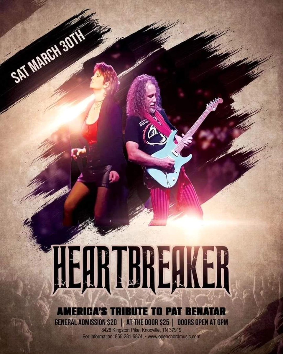 HeartbreakerNSH's tweet photo. Only a week and a half away! @openchordstage on March 30th! 
We hope to see you there!

Tickets: https://t.co/RmkWJM3Udm

#knoxville #openchordstage #livemusic #concerts #events #heartbreakertribute #patbenatar #neilgeraldo #davidlowry #missygarnett #thelowryagency https://t.co/IbycjVg3ts