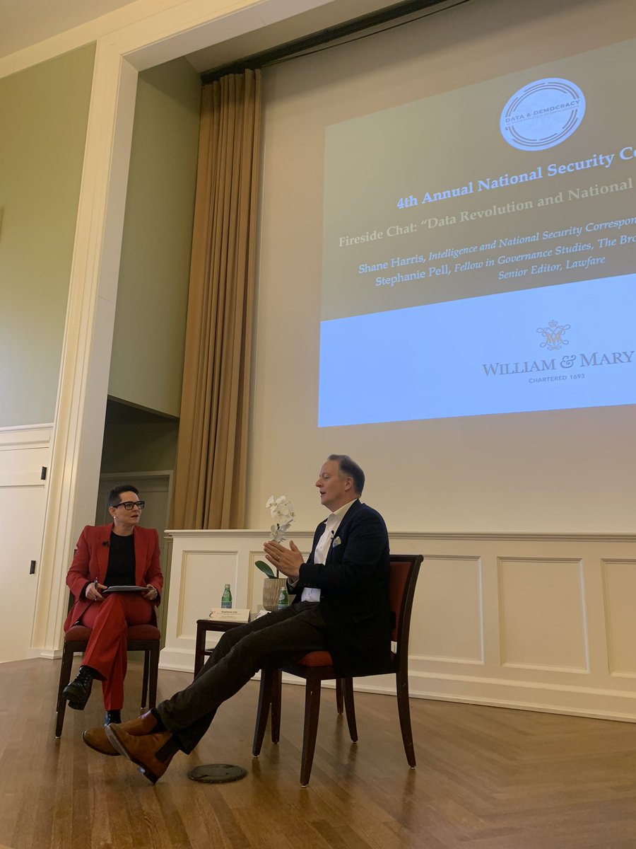 Kicking off @williamandmary National Security Conference with @shaneharris @washingtonpost & @StephanieKPell @BrookingsInst @lawfareblog during their Fireside Chat on “#Data Revolution & #NationalSecurity Evolution” organized by @WMLawSchool!