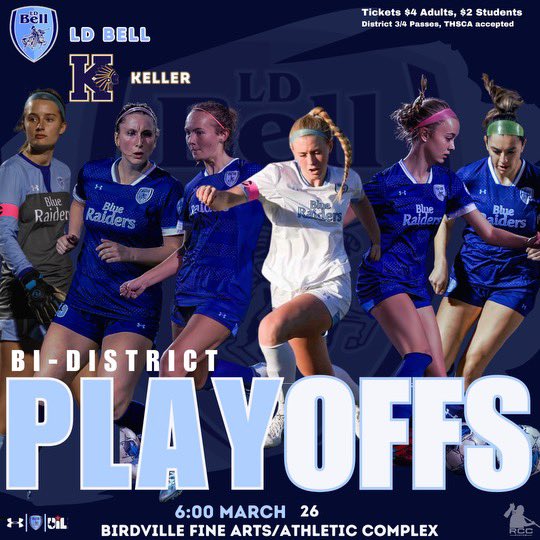 Bi-District round of ⚽️ PLAYOFFS 💙       3/26 6pm against Keller! Come out and support. 📍Birdville FAAC #blueraiders
@Gosset41 @LethalSoccer @ihss_dfw @DFW_Girls_HS_VS @DfwSho