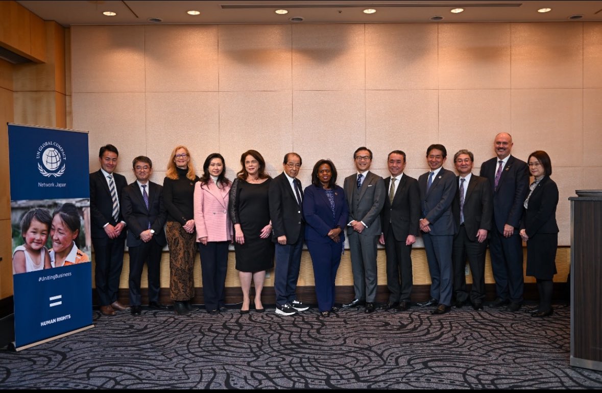 Engaging conversations this week during the @GlobalCompactJP High Level meeting and dinner. Was great to hear from CEOs and leaders on corporate actions and aspirations around gender equality, water resilience, finance and living wage. Lively discussions all around!