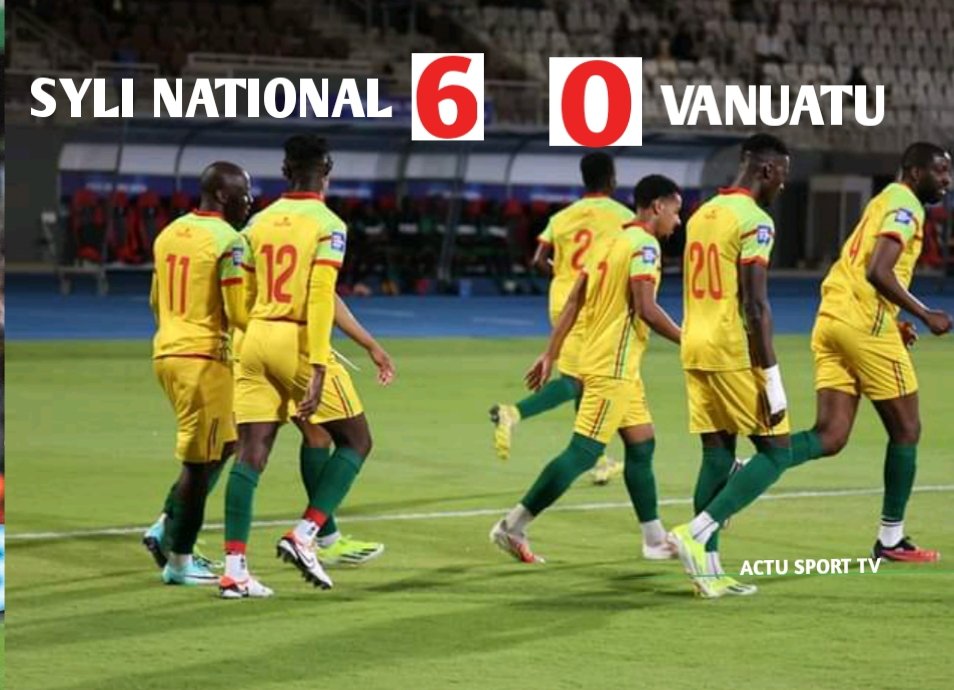 Au tournoi international SERIES FIFA, Syli National, opposé à Vanuatu, a terminé ce match sur une large victoire.

Morlaye doublé, Kandet Diawara, Ousmane Camara et Mamadou Kane, sont les buteurs. Vanuatu est un pays du sud de l'océan Pacifique 

FGF #SyliNational #fifaseries