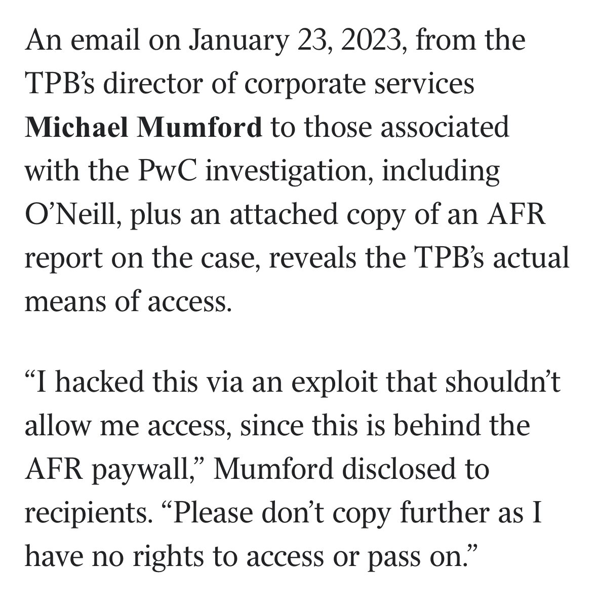 Tax regulators caught in emails trying to “exploit” the AFR paywall to read @NeilChenoweth and @edmundtadros reporting on the PwC scandal. Uhhh subscribe lads!!