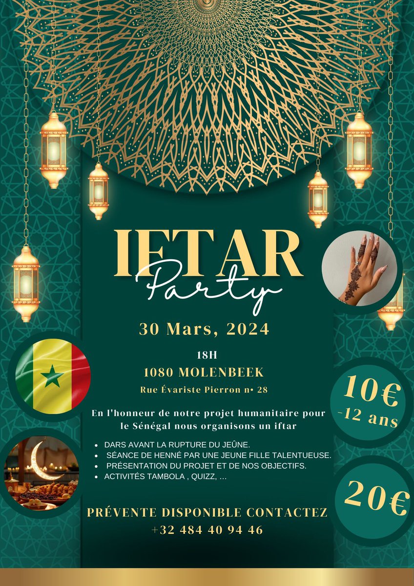 As Salam aleykoum les sœurs !!! BONNE NOUVELLE, j’organise à un iftar qui aura pour but de  récolter de l’argent afin de venir en aide à un projet humanitaire qui se fera au Sénégal. Vous y êtes tous conviées n’hésitez pas à contactez le numéro sur l’affiche pour réserver.