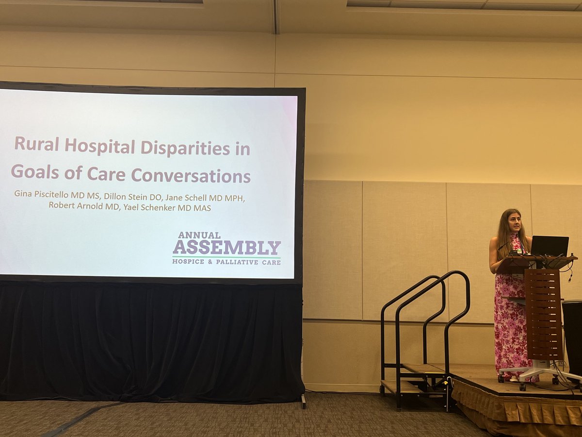 ⁦@GinaPiscitello⁩ highlighting important disparities in goals of care conversations at rural hospitals. #hapc24 ⁦@PittPalCare⁩