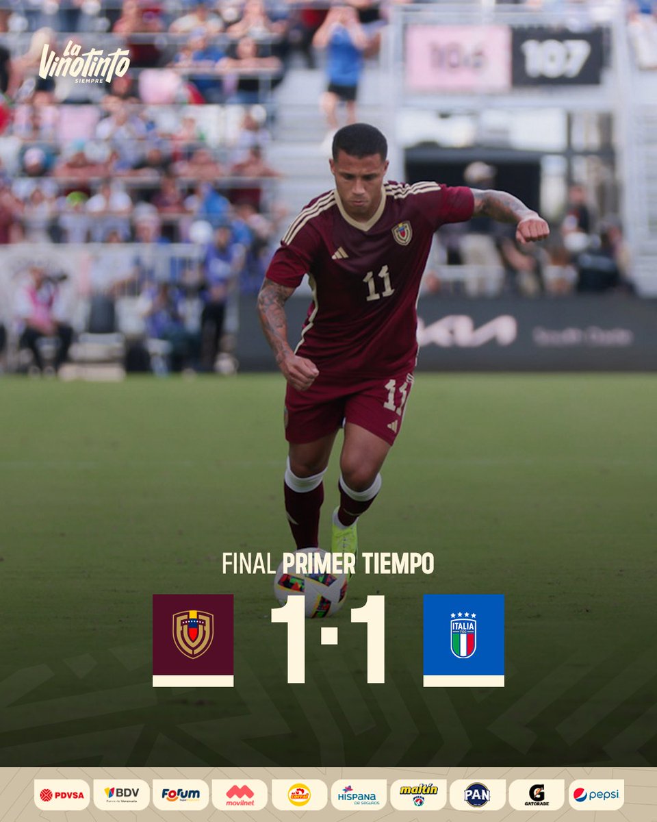 ⏱️ 45+1' - Final del primer tiempo.

¡Siempre insistir! ¡𝑽𝒂𝒎𝒐𝒔 𝑽𝒊𝒏𝒐𝒕𝒊𝒏𝒕𝒐! 

🇻🇪 1-1 🇮🇹 

#SiempreVinotinto