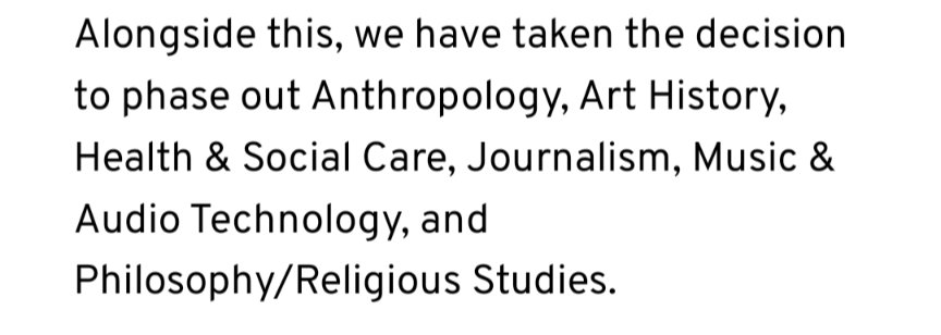 Society needs artists, thinkers, music-makers, carers; those who explore what it is to be human. Sad for students and academics at @UniKent 💔