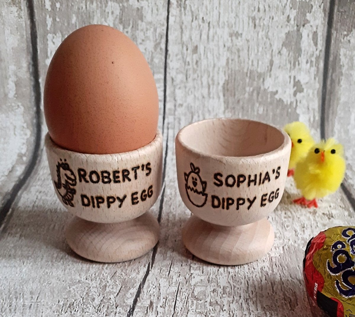 Get ready for #Easter with this cute hand burnt personalised egg cup. Perfect filled with mini chocolate for an Easter gift. Use it for dippy eggs after etsy.me/47ujKS8 #EarlyBiz #MHHSBD #firsttmaster #easter2024