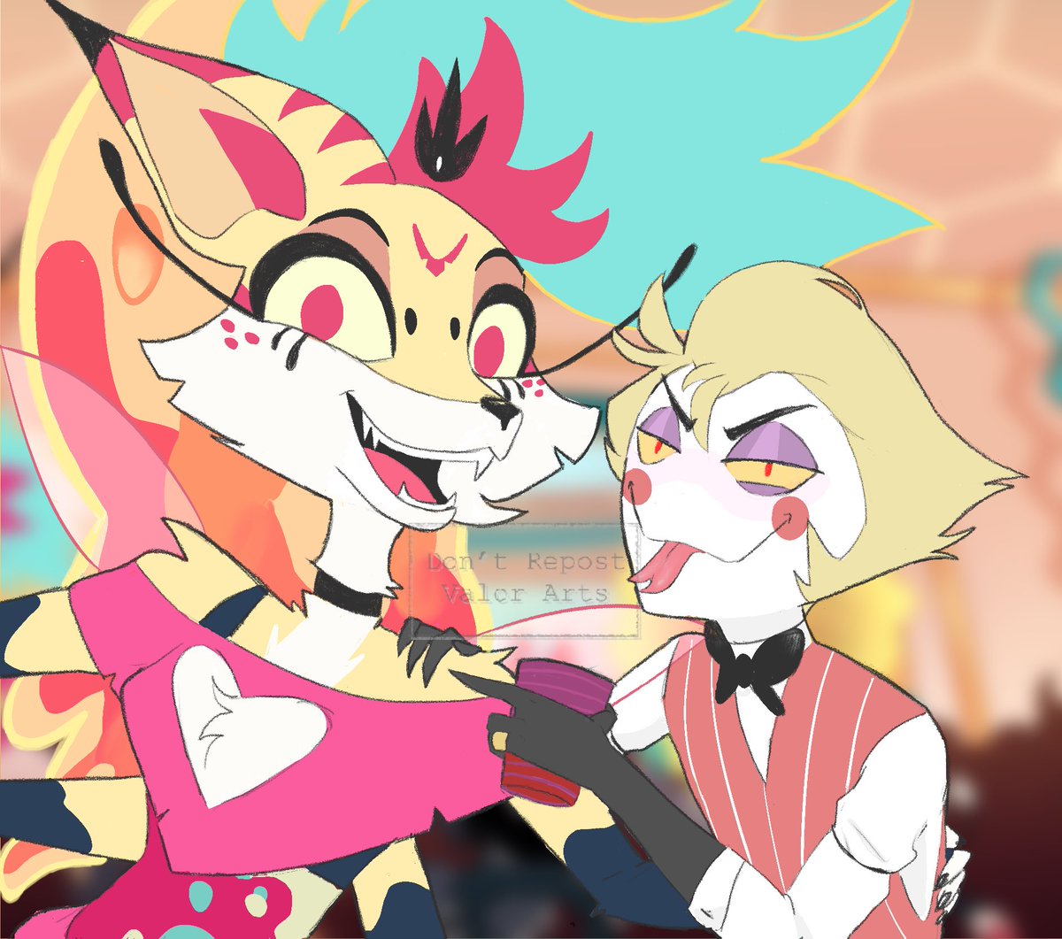 SfwArts's tweet photo. I wanna draw more of these two, but later - just had to give Bee a try with her design. This was actually fun!!
.
.
#HazbinHotel #HazbinHotelFanart #HazbinHotelLucifer #HazbinHotelBee #honeyapple https://t.co/Y9PV79fg1A