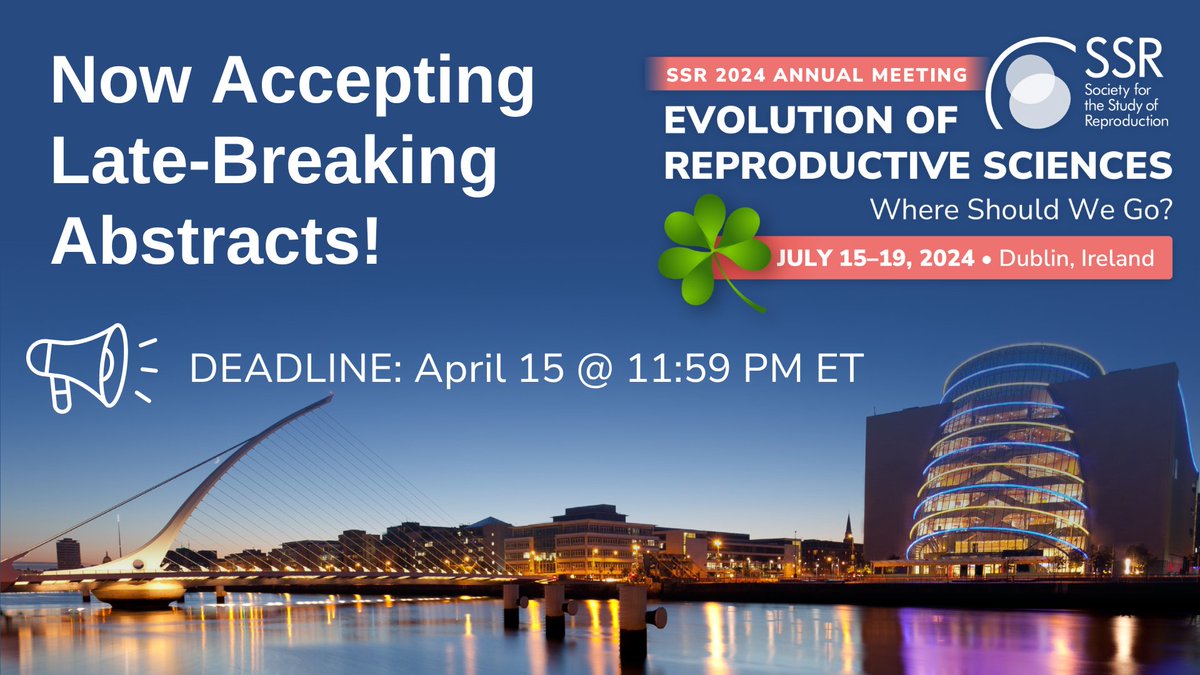 🗣️ REMINDER: Late-Breaking Abstracts for the #SSR2024 Annual Conference are due Apr 15! Abstracts are an important way for attendees to share recent research results with industry-leading scientists & reproductive biologists. Learn more + submit yours! ✍️ brnw.ch/21wI6xD