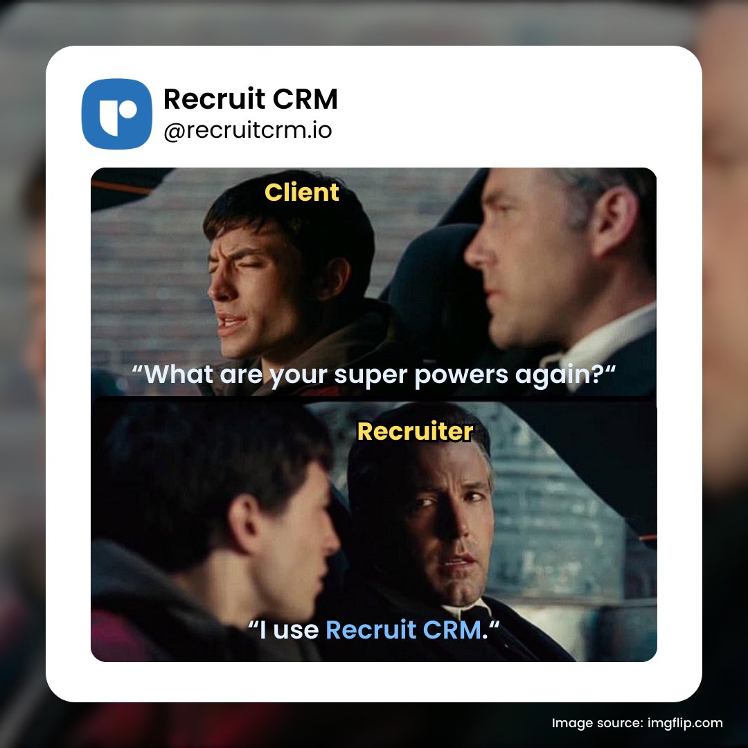 CrmRecruit's tweet photo. Now that even Bruce Wayne approves, what are you waiting for? Switch to Recruit CRM now! 💪
Book a free demo using the link here - https://t.co/fe69KYDhXL
#recruitcrm #recruiters #recruitmentmemes #dc #comics #brucewayne #dcmemes https://t.co/XUjsoymX5R