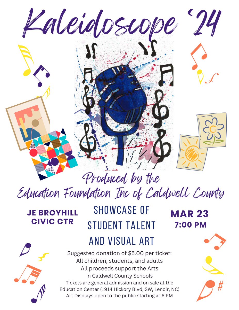 Experience the magic of Kaleidoscope '24, presented by the Education Foundation Inc. of Caldwell County. Enjoy an evening of arts, talent, and unforgettable performances!