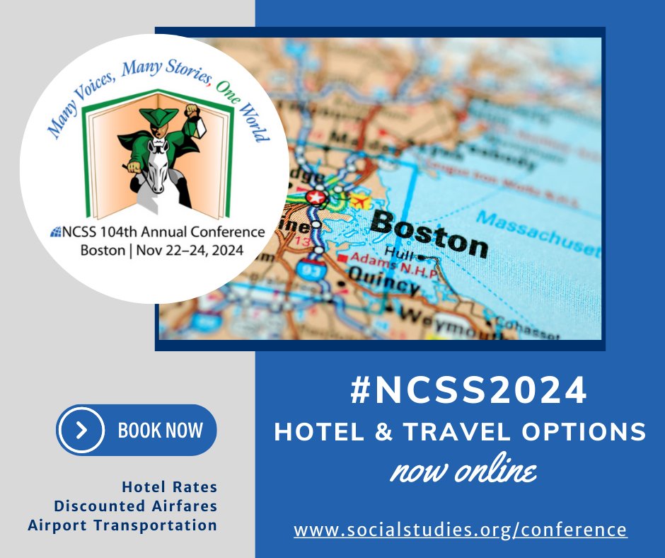 ✈️ For the early birds: hotel and travel options for the 104th annual conference in Boston are now online! ➡️ Learn more: hubs.li/Q02p7h-D0 #Boston #NCSS2024 #edchat #socialstudies #teachercommunity #learningtogether
