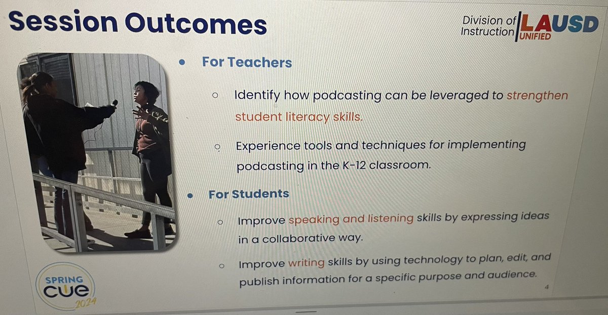 It's a packed session here at #SpringCUE24 in The Power of Podcasting w/ @mtouceda & @Matt_LAUSD #EmpoweredByITI @ITI_LAUSD