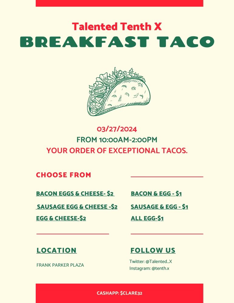 Breakfast is the most important meal of the day, especially if the day is going to be Exceptional. 

Pre-orders are available until 3/26‼️

Tap in and enjoy some breakfast tacos from the Nation ✖️✖️