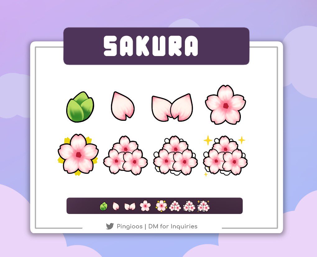 Cherry blossoms!

I’m still available for badges commissions.

You can get the HD file of the commission, so you can use them as assets too.

Price:
$5 for one badge
$35 for one pack (8 badges)

You can DM me to order
RTs are appreciated

#subbadges #twitchemotes #twitch #badges