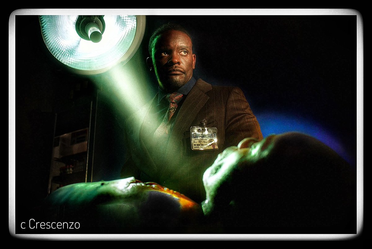 crescenzonotarile/IG: "Actor, Chris Chalk, investigating an autopsied body…  I happened to captured this moment - waiting for him to finish his rehearsal - before I reach in to focus a light before we roll camera…" instagram.com/p/C3l4whGLImn/