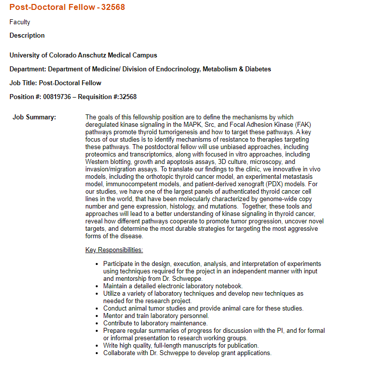 Rebecca Schweppe PhD (@schwepperebecca) on Twitter photo The Schweppe lab is recruiting a postdoc to study kinase signaling mechanisms in thyroid cancer. We are passionate about training the next generation of cancer biologists! Come join us! #Thyroidcancer <a href="/AmThyroidAssn/">American Thyroid Association</a> cu.taleo.net/careersection/… The Schweppe lab is recruiting a postdoc to study kinase signaling mechanisms in thyroid cancer. We are passionate about training the next generation of cancer biologists! Come join us! #Thyroidcancer <a href="/AmThyroidAssn/">American Thyroid Association</a> cu.taleo.net/careersection/…