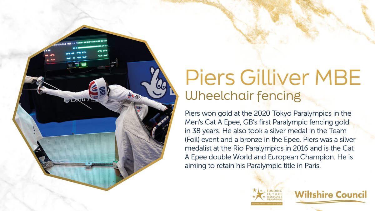 wiltscouncil's tweet photo. The final grant awarded on the night goes to Piers Gilliver MBE, from Trowbridge, who won wheelchair fencing gold at the Tokyo 2020 Paralympic Games #FFOP https://t.co/v2JKqHmDdZ