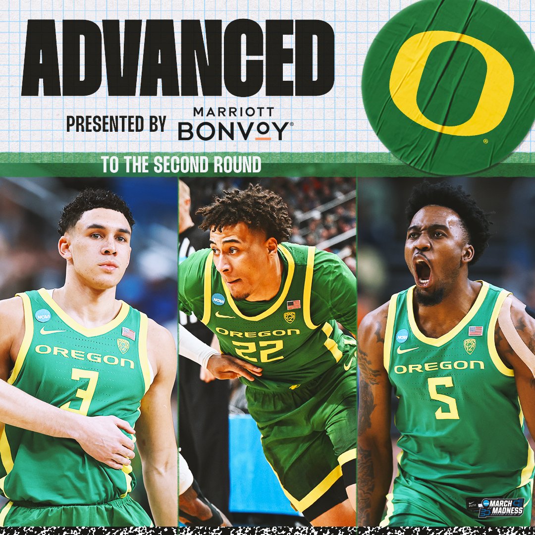 MarchMadnessMBB's tweet photo. DUCKS SOAR INTO ROUND 2 🦆

(11) Oregon takes care of business vs (6) South Carolina 87-73 👏

#MarchMadness https://t.co/NZsMlB5GTe