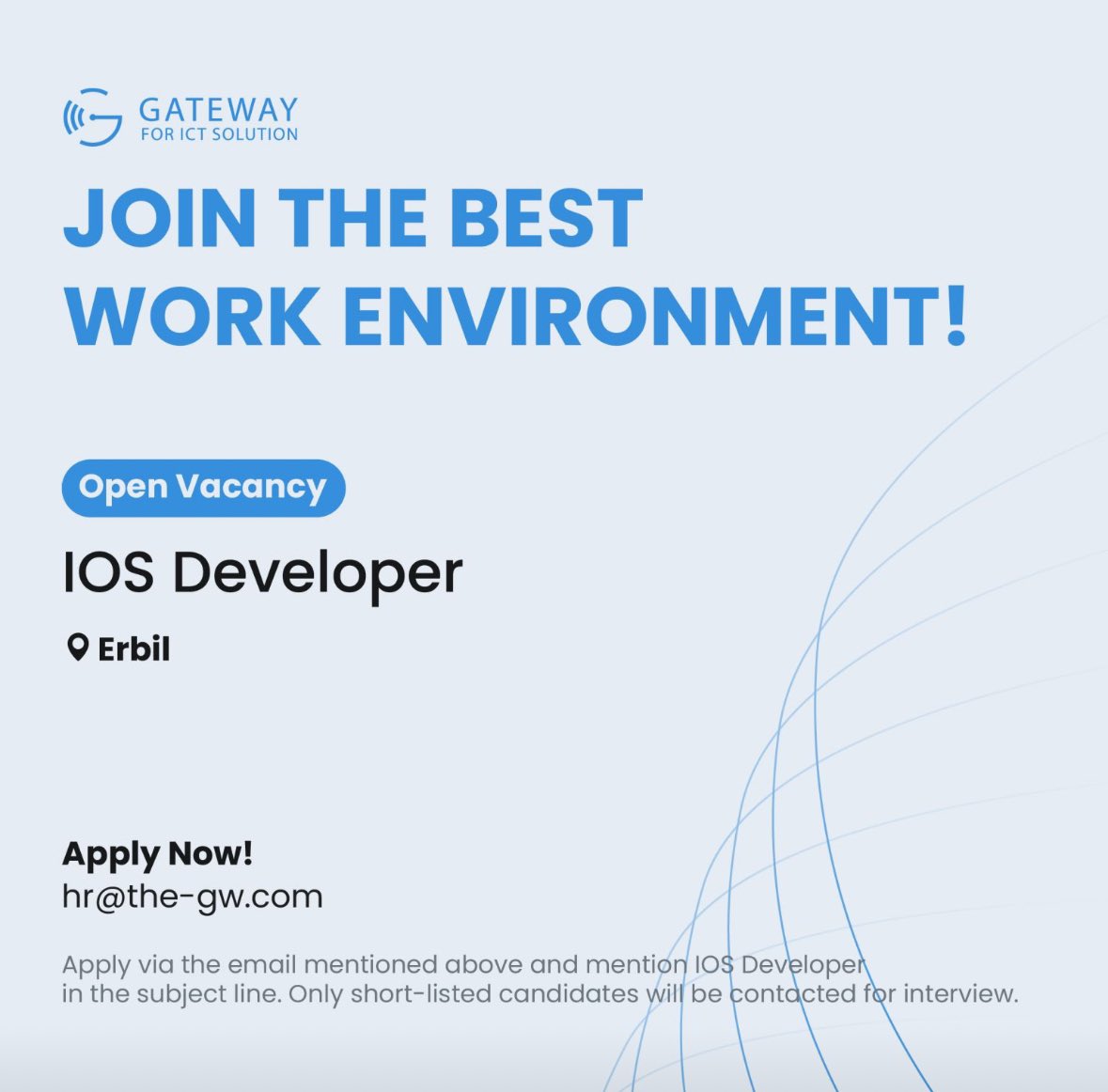 makwanbk's tweet photo. Trying to find a certified best work environment company to work for?
You can now apply for the iOS Developer position via hr@the-gw.com and join me in developing Iraq’s best and most used apps!
#iosjobs #iosdev #iraq https://t.co/JN4hzx6bmW