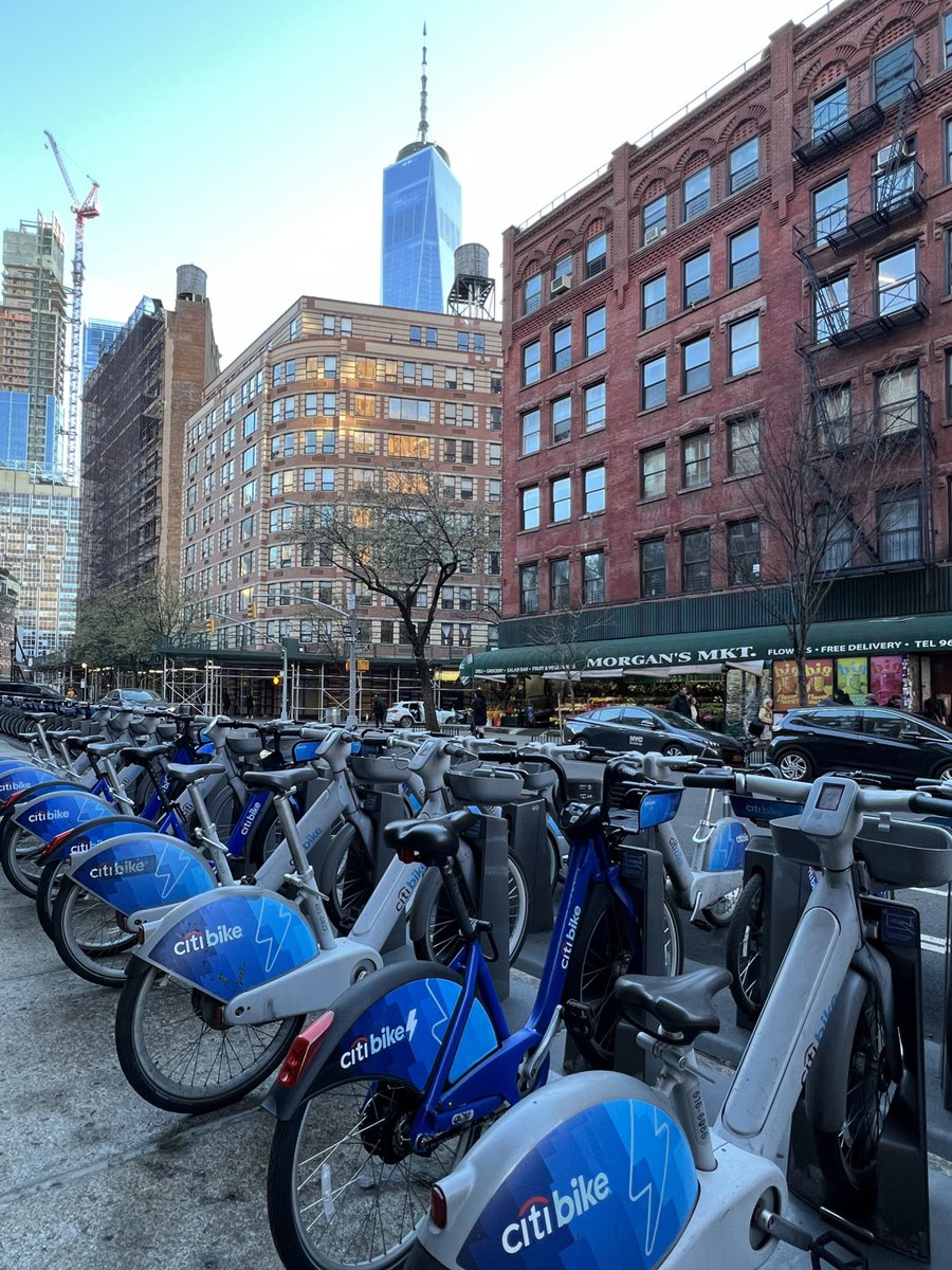 Did you know that the spire on top of 1 World Trade Center, pictured in the background, reaches a height of 1776 feet?  #worldtradecenter #bikenyc