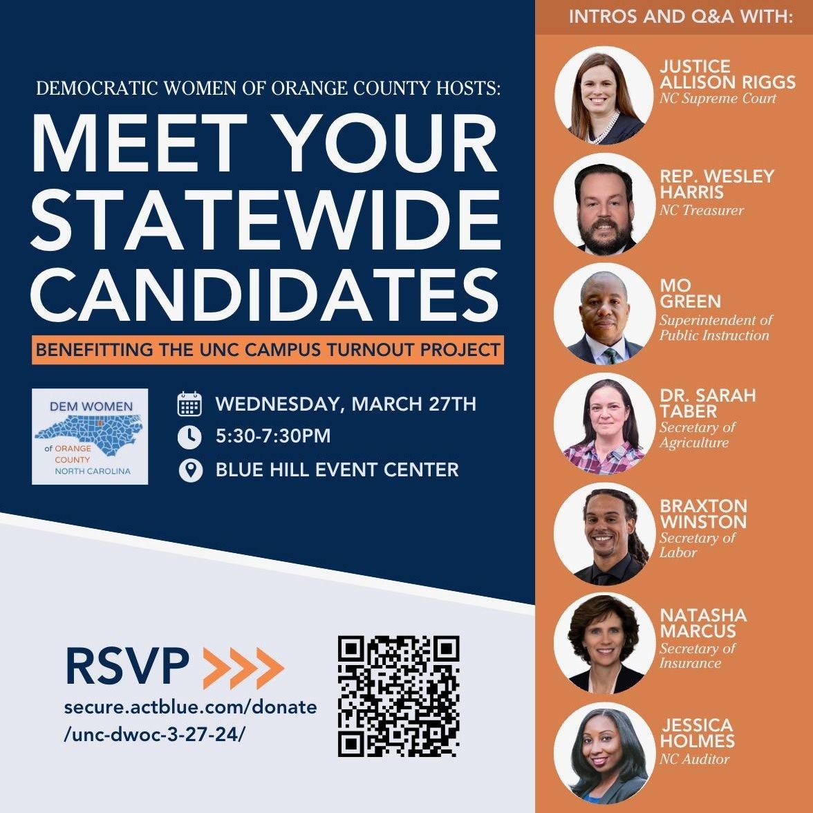 This should be fun. Come out and meet your Democratic statewide candidates on March 27 and support the #UNC Campus Turnout Project. #carrboro #chapelhill RSVP 👉🏻 secure.actblue.com/donate/unc-dwo…