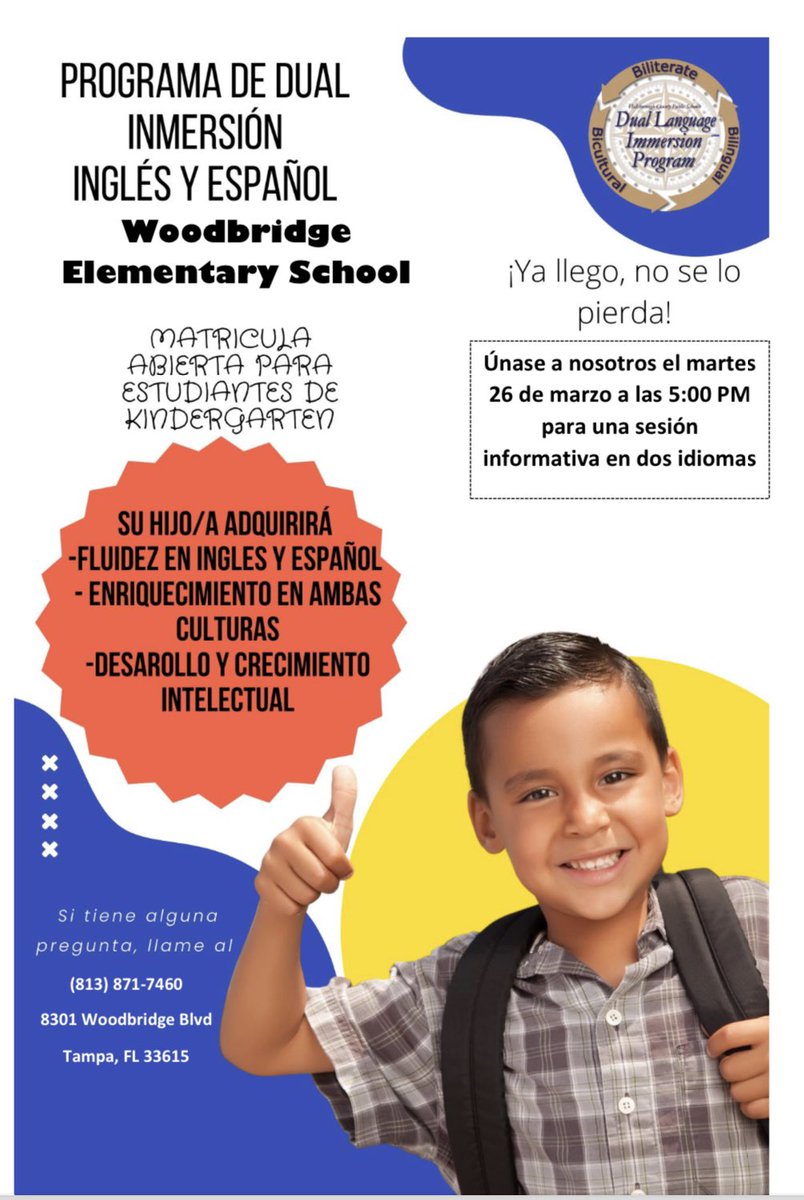 Save the date! Join us Tuesday, March 26 to find out more about our Dual Language Immersion Program! #WeBelieve @HillsboroughSch