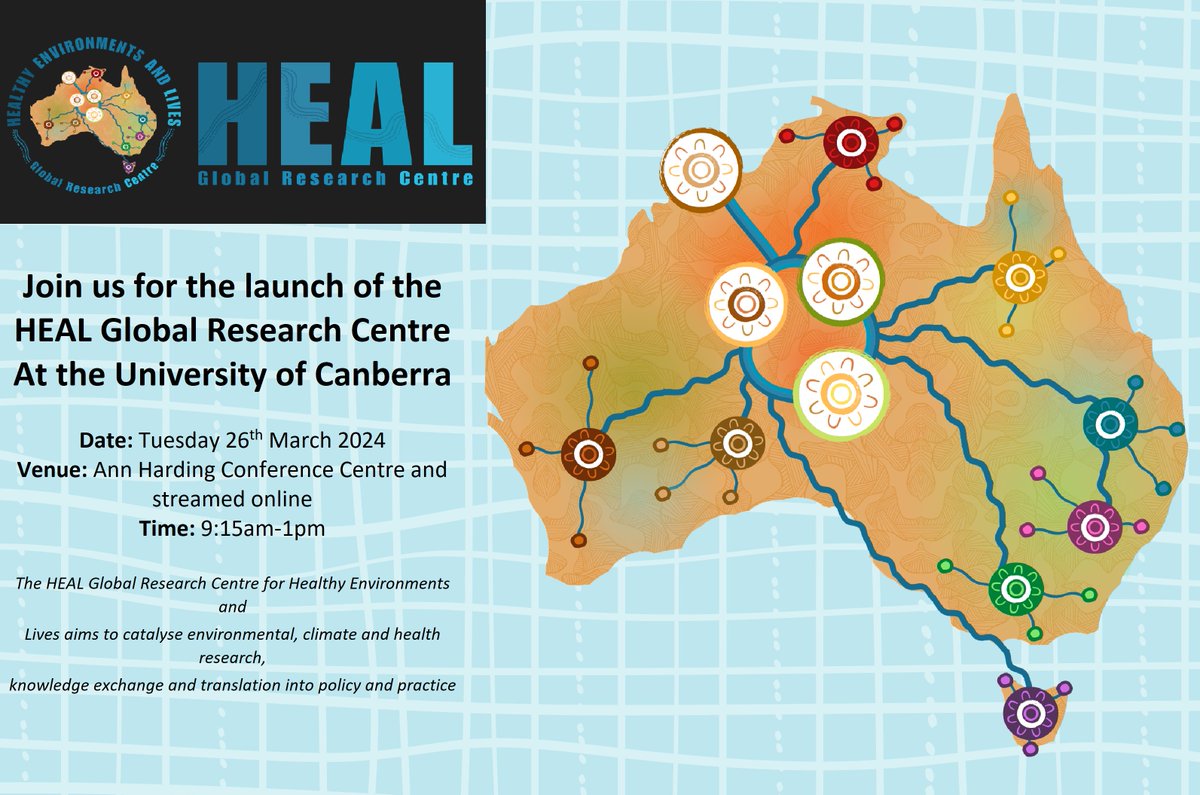 Join us online at launch of the HEAL Global Research Centre @UniCanberra led by Director @SotirisVard. Event will showcase key research highlights & bring together academics & policy makers to discuss #ClimateChange & #Health. An event not to be missed! eventbrite.com.au/e/launch-of-th…