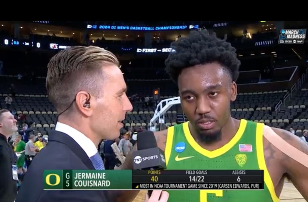 Jermaine Couisnard transferred from South Carolina to Oregon in 2022... He just dropped 40 against his former team to upset them in the tournament 🤯