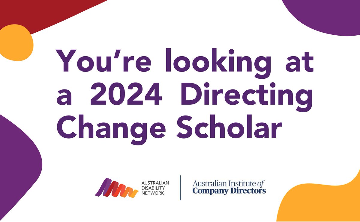 Stoked to share that I've been awarded a Directing Change Scholarship; which aims to educate & develop disabled people in leadership roles particularly in Director/ Board roles. Thanks to @Aus_DN @AICDirectors & @ScholarshipsNP Looking forward to getting stuck into it all 🥳