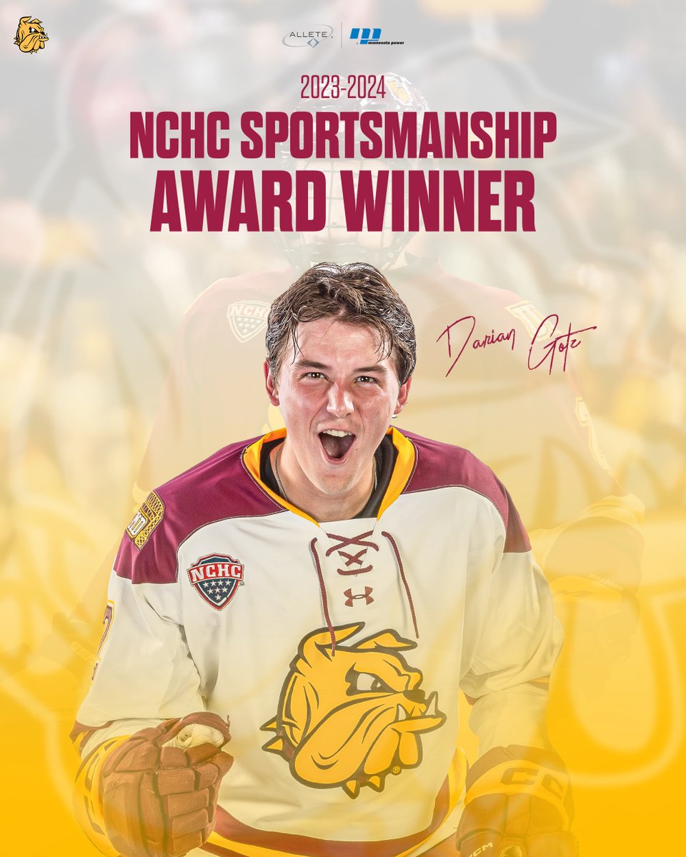 Recognized for his character and compassion on and off the ice...Darian Gotz is @thenchc 2023-24 Sportsmanship Award Winner! Story: umdbulldogs.com/news/2024/3/21…