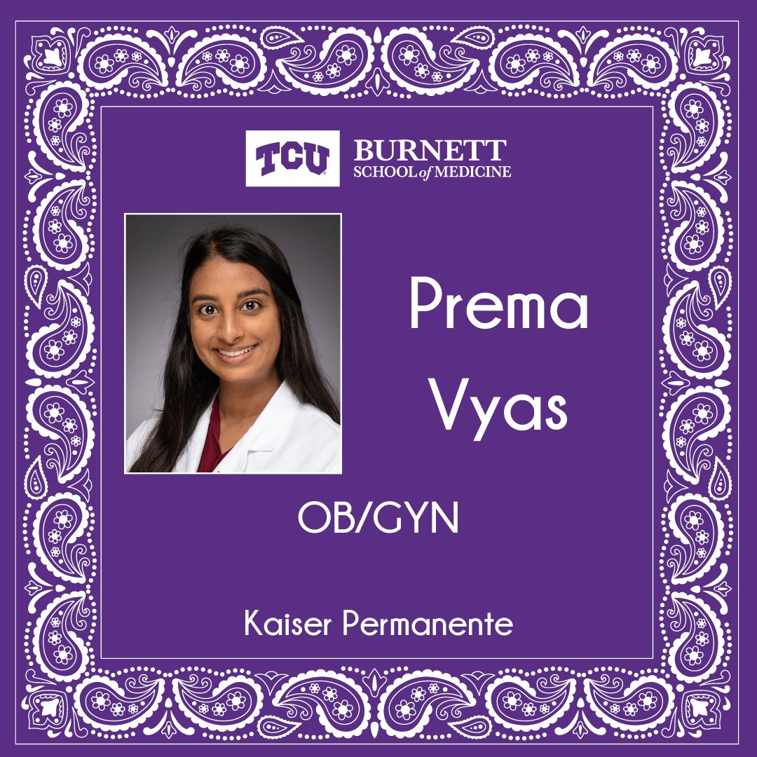 TCUBurnettMed's tweet photo. Congratulations to @vyas_prema  who matched in OB/GYN at @kpthrive in Santa Clara, CA! 

#EmpatheticScholar #LeadOnTCU #MatchDay #MatchDay2024 #Medical #MedicalSchool #MedicalEducation #Residency #OBGYN https://t.co/i9jFRSId8r