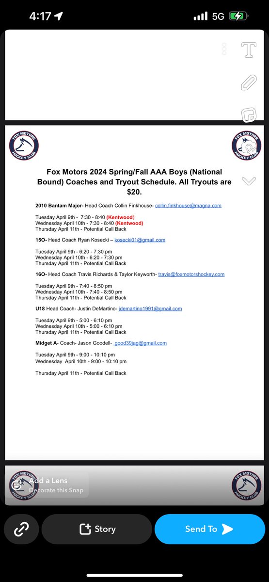 Tryouts and prospect camps coming up shooting to play for fox triple A 18 u this year