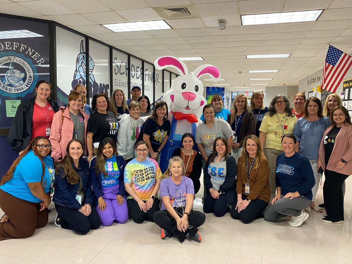 ESE’s faculty made sure to get a picture with the Easter bunny🐰 before embarking on their annual Easter egg hunt!! 🐣Everyone loved their sweet treats!!! 💙🤍🩶