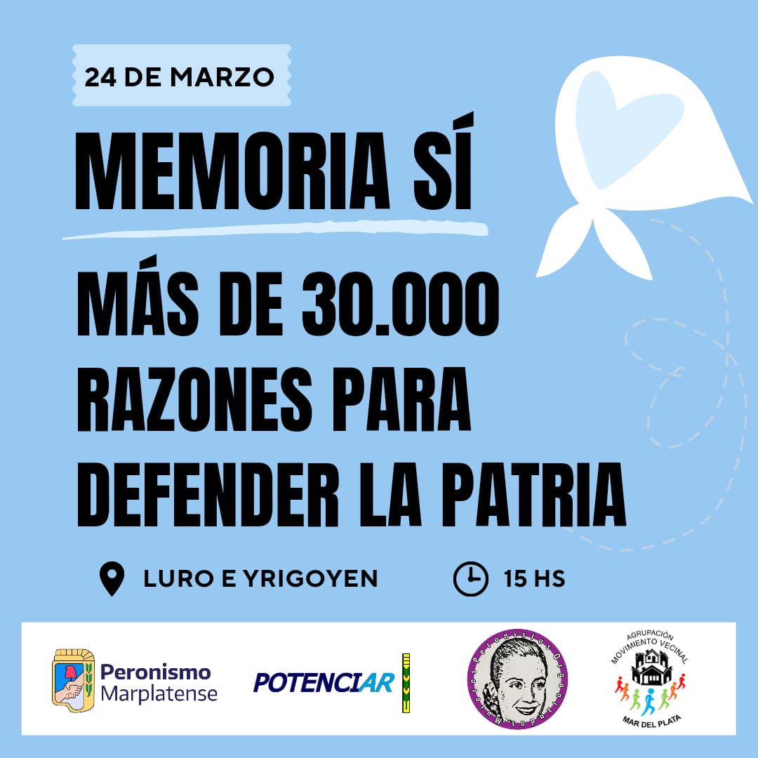 Potenciar Mar del Plata (@potenciarmdp) on Twitter photo ¡SUMATE A MARCHAR! 🤍
A 48 años del golpe genocida nos encontramos en la calle para gritar #NuncaMás a la miseria planificada.
<a href="/abuelasdifusion/">Abuelas de Plaza de Mayo</a> <a href="/PrensaMadres/">Prensa Madres</a>
<a href="/ManinoIriart/">Rodolfo Manino Iriart</a>
<a href="/AnaRosaContessi/">Ana Contessi</a> ¡SUMATE A MARCHAR! 🤍
A 48 años del golpe genocida nos encontramos en la calle para gritar #NuncaMás a la miseria planificada.
<a href="/abuelasdifusion/">Abuelas de Plaza de Mayo</a> <a href="/PrensaMadres/">Prensa Madres</a>
<a href="/ManinoIriart/">Rodolfo Manino Iriart</a>
<a href="/AnaRosaContessi/">Ana Contessi</a>