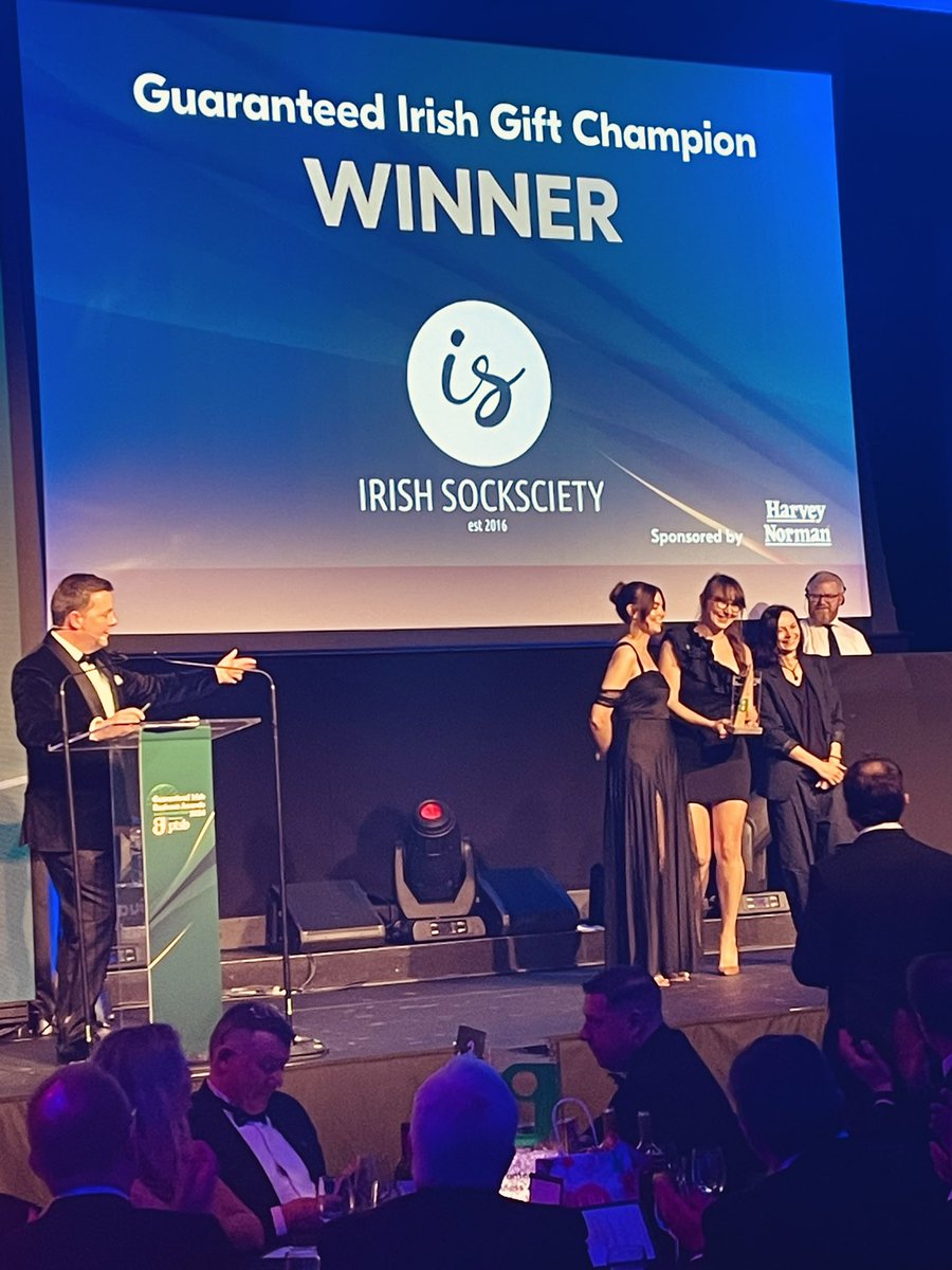 Congratulations @IrishSocksciety on winning big tonight at the @guaranteed_irl #GIAB24 awards in the @TheRDS - very proud of this global Galway company with @GalwayChamber & @olivercallan rocking the stage! 👏