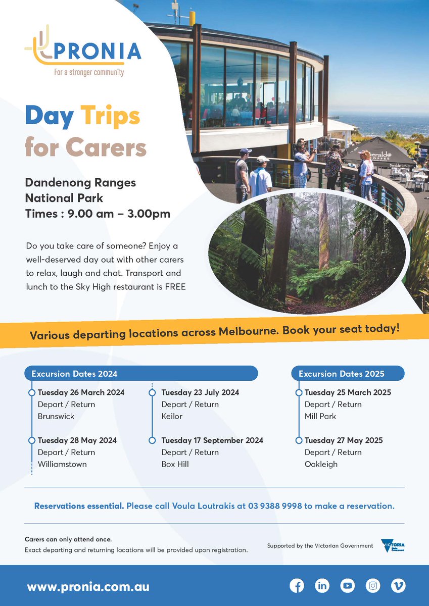 𝐃𝐚𝐲 𝐓𝐫𝐢𝐩𝐬 𝐟𝐨𝐫 𝐂𝐚𝐫𝐞𝐫𝐬 Dandenong Ranges-National Park Times : 9.00 am – 3.00pm #excersion #proniamelbourne #carers #care #agedcare #dementia #aupport #community #communityservices #daytrip #outing #excersiongroups #melbourne #victoria #forcarers