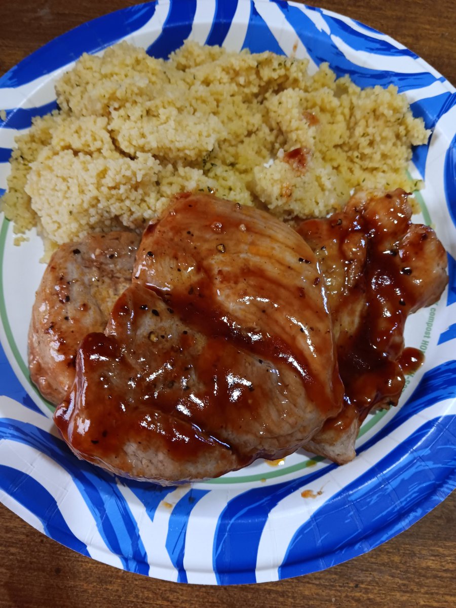 Hawaiian BBQ Pork cutlets and parmesan couscous. #HubbyFlay