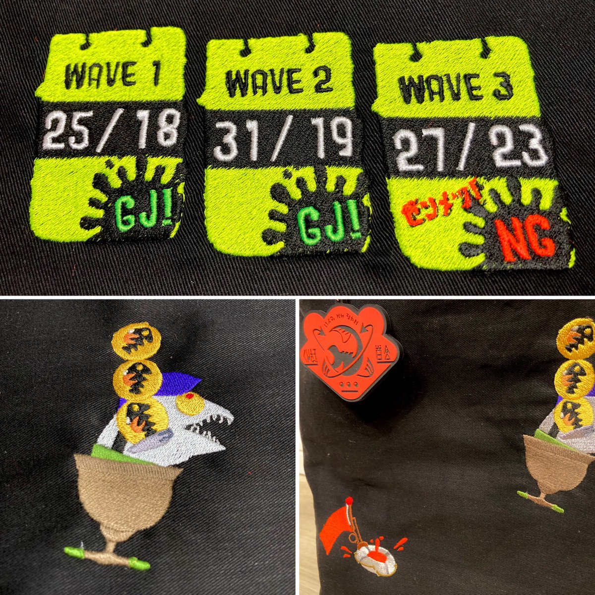 恐怖！鮭畜バイター阿鼻叫喚！😱サーモンラン“絶望”Work’s Over!!トートバッグ禍々しく完成！🥶フェス前日に滑り込みッ！
サモランの絶望感を刺繍で詰め込んでみました。不吉なリバーシブル仕様で怨念マシマシ⁉︎
#スプラトゥーン3 #splatoon3 #手芸 #ハンドメイド #刺繍 #サーモンラン