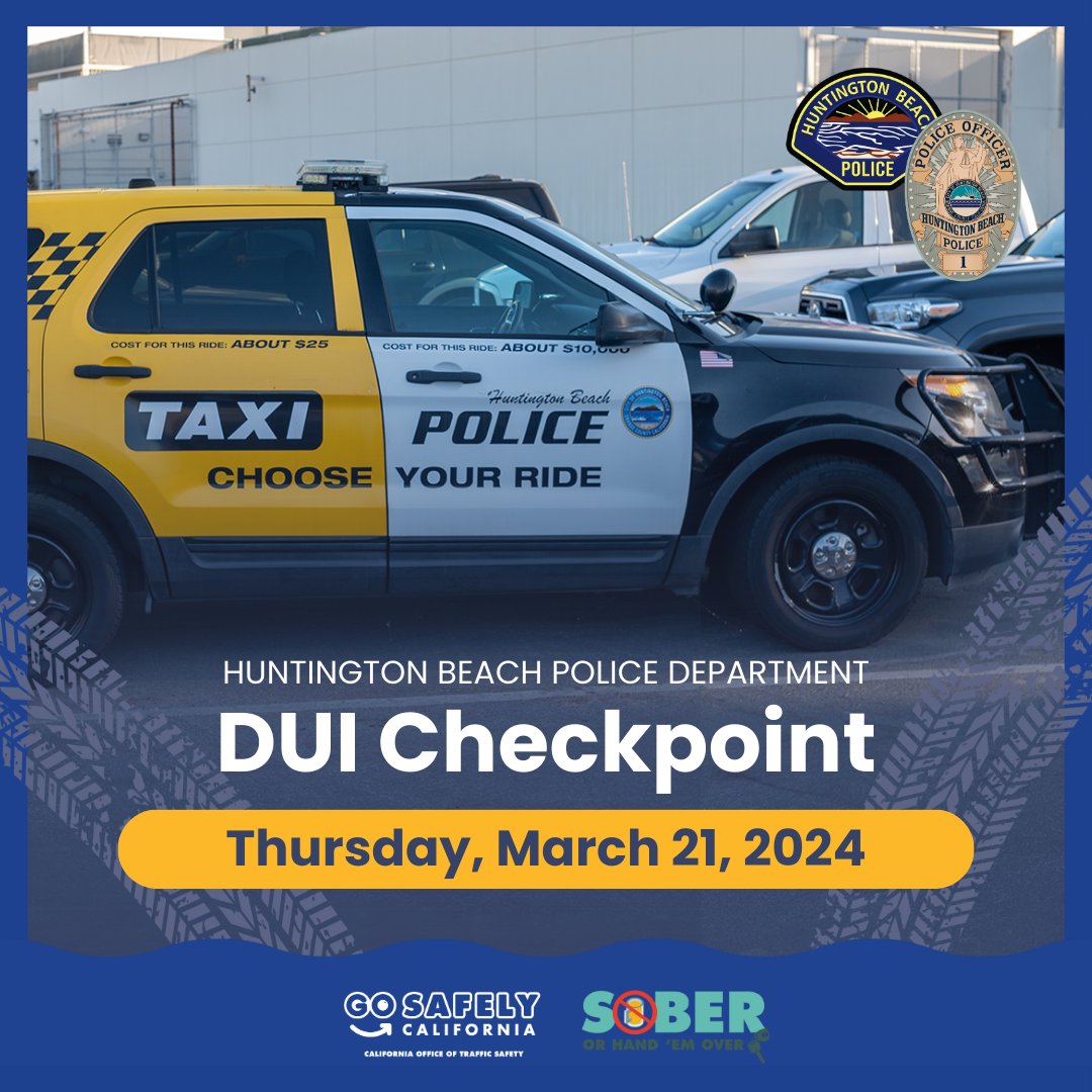 The HBPD will conduct a DUI checkpoint tonight between 6 pm & 2 am, within the City limits. The location has been selected based on DUI crash & arrest statistics. The NHTSA provided funding for the checkpoint. For the press release, visit bit.ly/HBPDPressRelea….