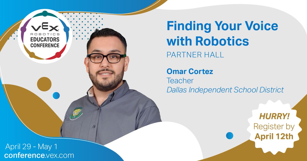 Robotics are a great way for educators to find their voice and develop leadership skills! Meet with @MrCortezRobotic, a devoted robotics educator and coach, at the #VEXconference to learn more about this topic and more! Register by April 12: buff.ly/3TZQFLl