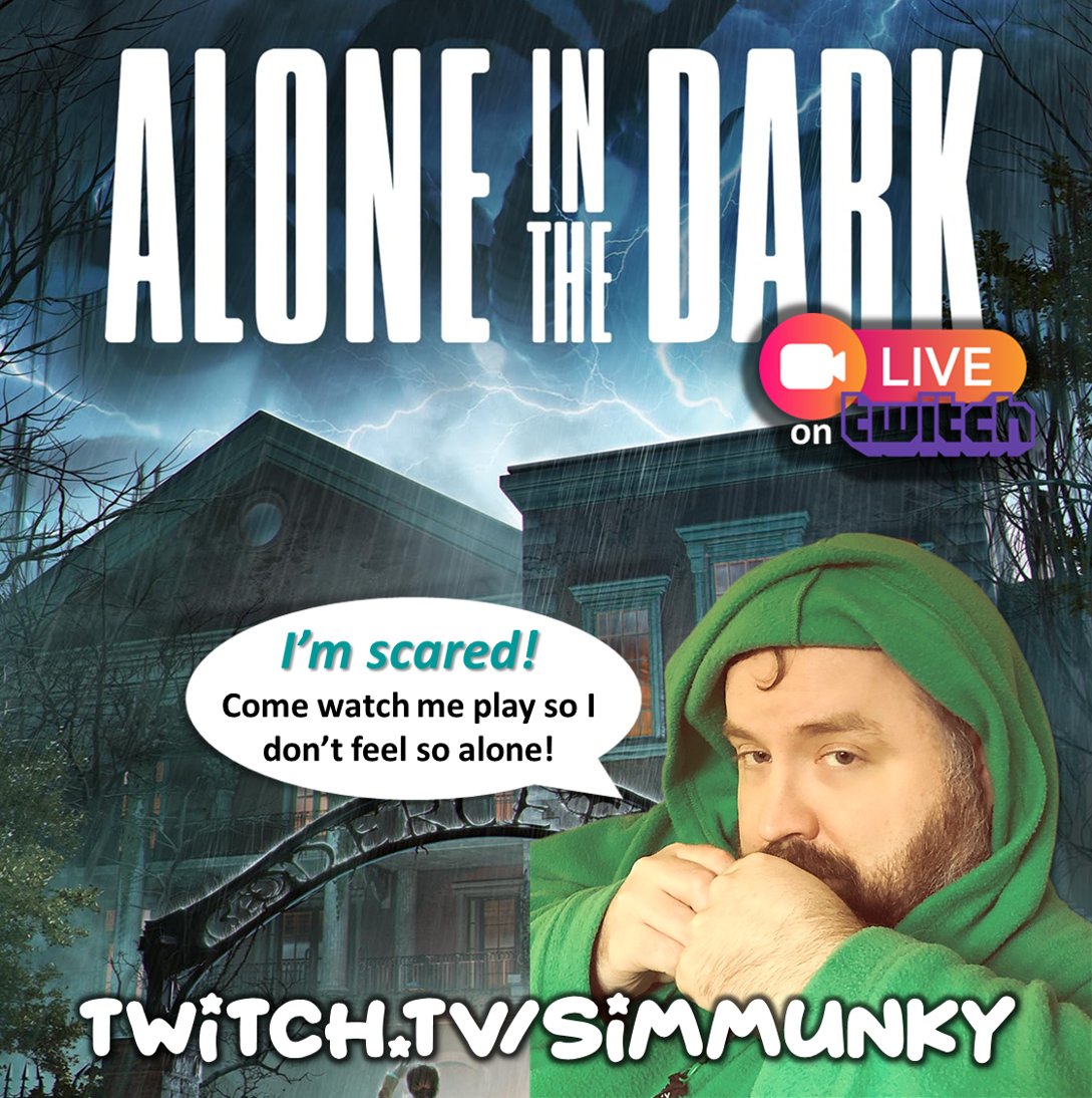 simmunky's tweet photo. I know it's staying light out longer but I'm playing Alone in the Dark! Come hang with me on Twitch so I don't get too scared! https://t.co/8xkE2xLbDU

I'm live RIGHT NOW from 7-9pm EST 

#twitch #gaymer #gamer #lgbtq #gaygamer #gamerlife #aloneinthedark #18andover #scary #fun https://t.co/5uVAnsPrUh