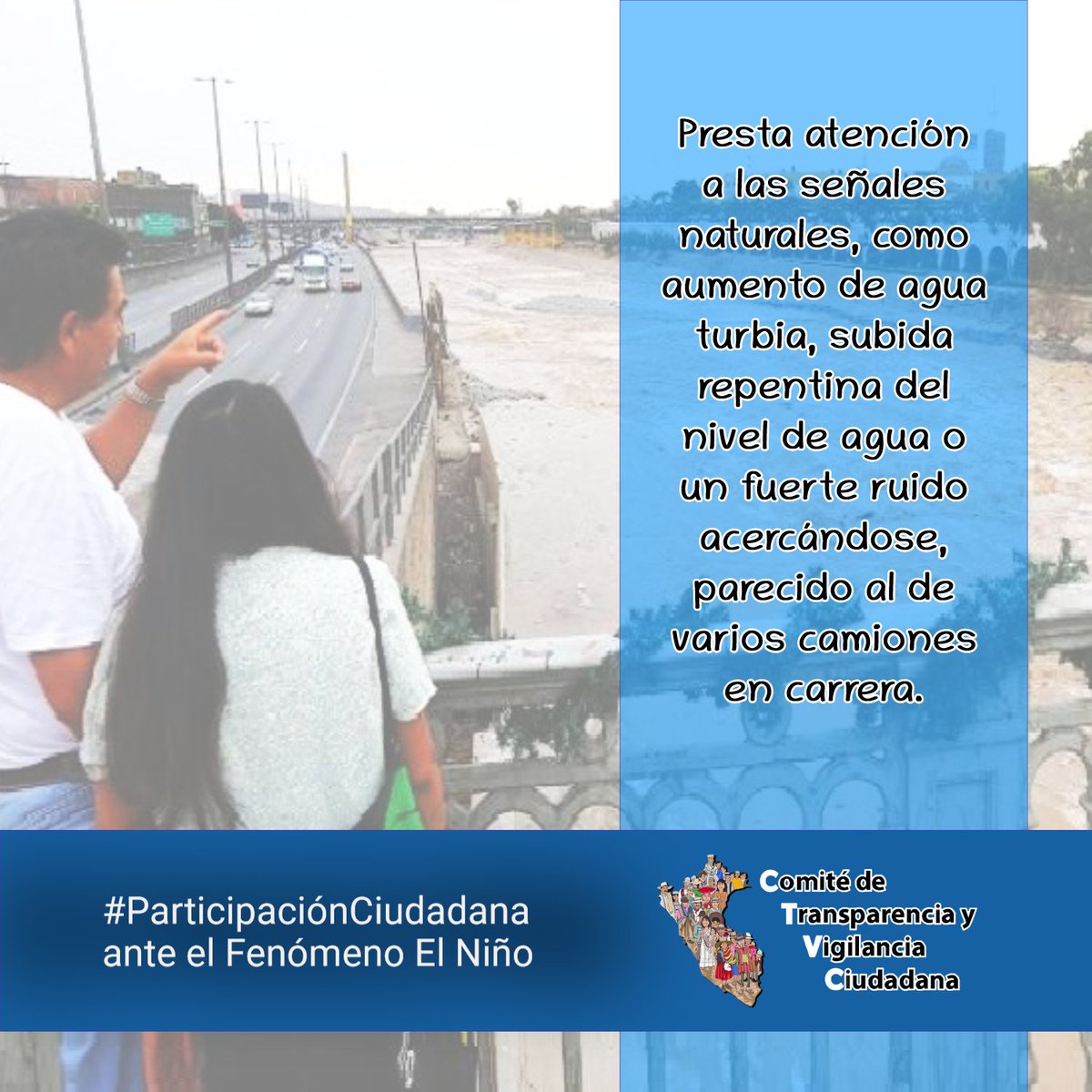 ctvcperu's tweet photo. #CTVCteCuida | Presta atención a las señales naturales, como por ejemplo: el aumento de agua turbia, la subida repentina del nivel o caudal de agua o un fuerte ruido acercándose, similar al que producen muchos camiones en carrera.
📍Prevención es #ParticipaciónCiudadana https://t.co/zBOZbV9ZlM