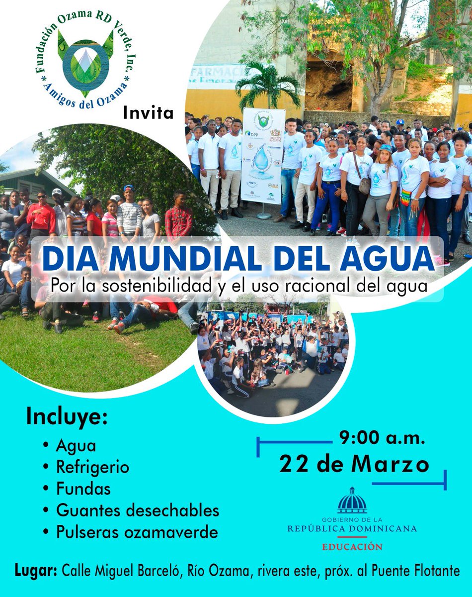 Acompáñanos a celebrar #DiaMundialDelAgua en la rivera este del #rioozama cerca del flotante, hora 9:00 am. Es tiempo de dar gracias a Dios por nuestros recursos naturales. Defendamos nuestro hogar ! Ven junto a nuestros jóvenes