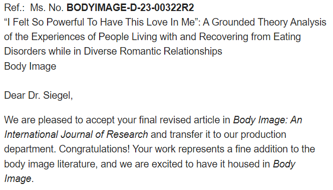 jacasiegel's tweet photo. Dedicated to my partner, who has transformed my own recovery, and the team's partners:

"I felt so powerful to have this love in me": A grounded theory analysis of the experiences of people living with and recovering from eating disorders while in diverse romantic relationships https://t.co/2Cxvmhah79