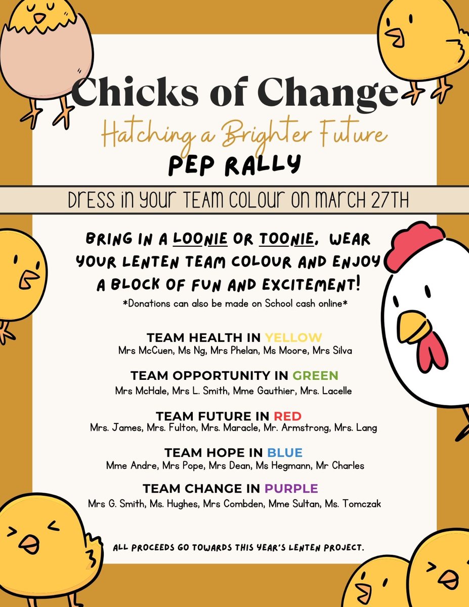 Every year the Gr. 6 students at St.Cecilia research global issues & choose a cause that they would like to support for our Lenten project. This year the students have decided to help by supporting World Vision's chick project. You can learn more by visiting School Cash Online!