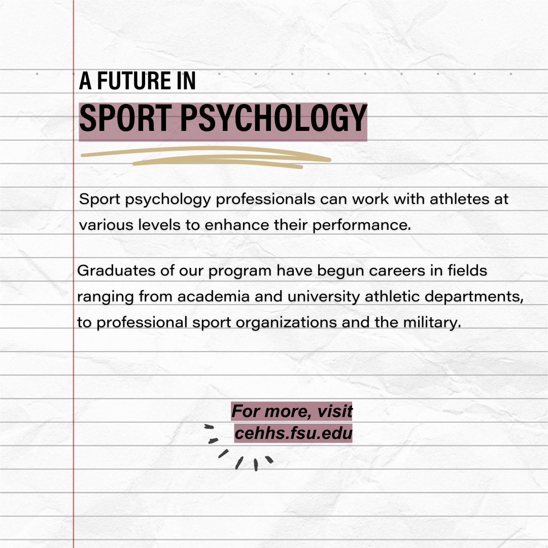 Explore a wide range of careers that await you with a degree in Sport Psychology! Visit cehhs.fsu.edu/sport-psycholo… to learn more. 💪 #sport #psychology