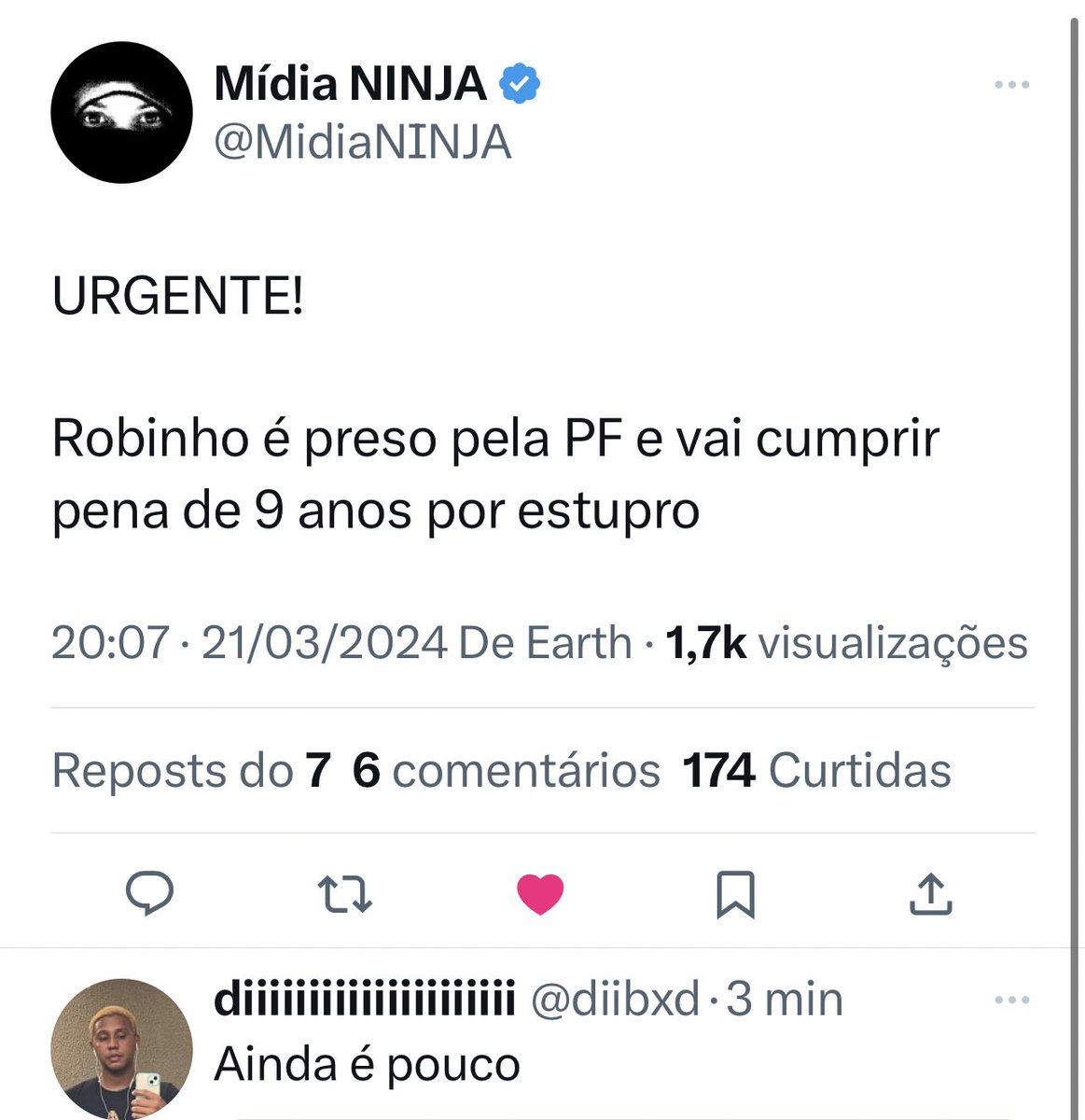 Ceciliaramoss's tweet photo. “Tô nem aí”, @Robinho . https://t.co/zXkYCNoIHS