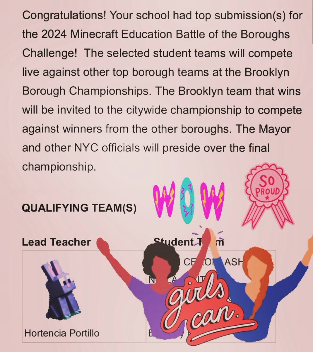 JHS291Hawks's tweet photo. Special shout out to the school's Minecraft team who qualified for the Battle of the Borough Challenge! Congratulations @D32Bushwick https://t.co/w2DGAQ1E8h